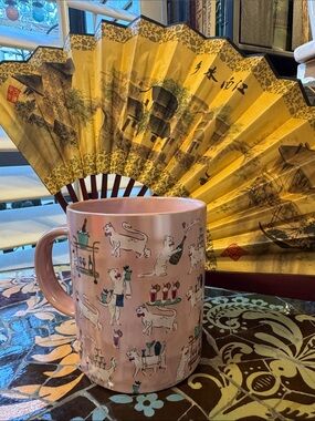 Whimsical Pink Cat Pattern Ceramic Mug